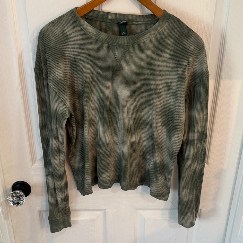 wild fable Olive Green Tie-Dye Waffle-Knit Long Sleeve Top